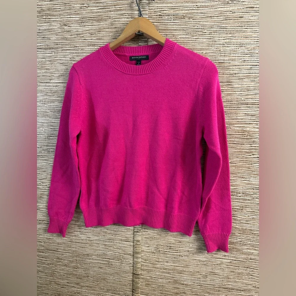 Banana Republic Crew Neck Sweater  Pullover Pink Fuchsia Pink Size Small Petite - Picture 2 of 7